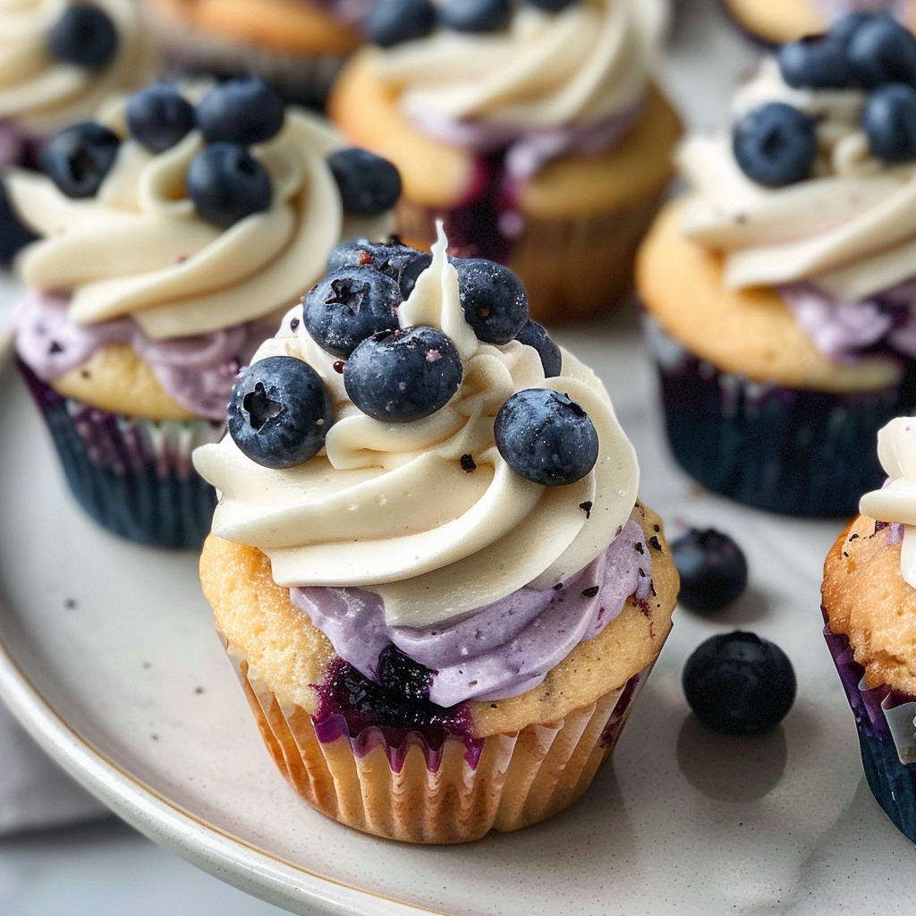 Recipe preparation for Blueberry Cream Cupcakes