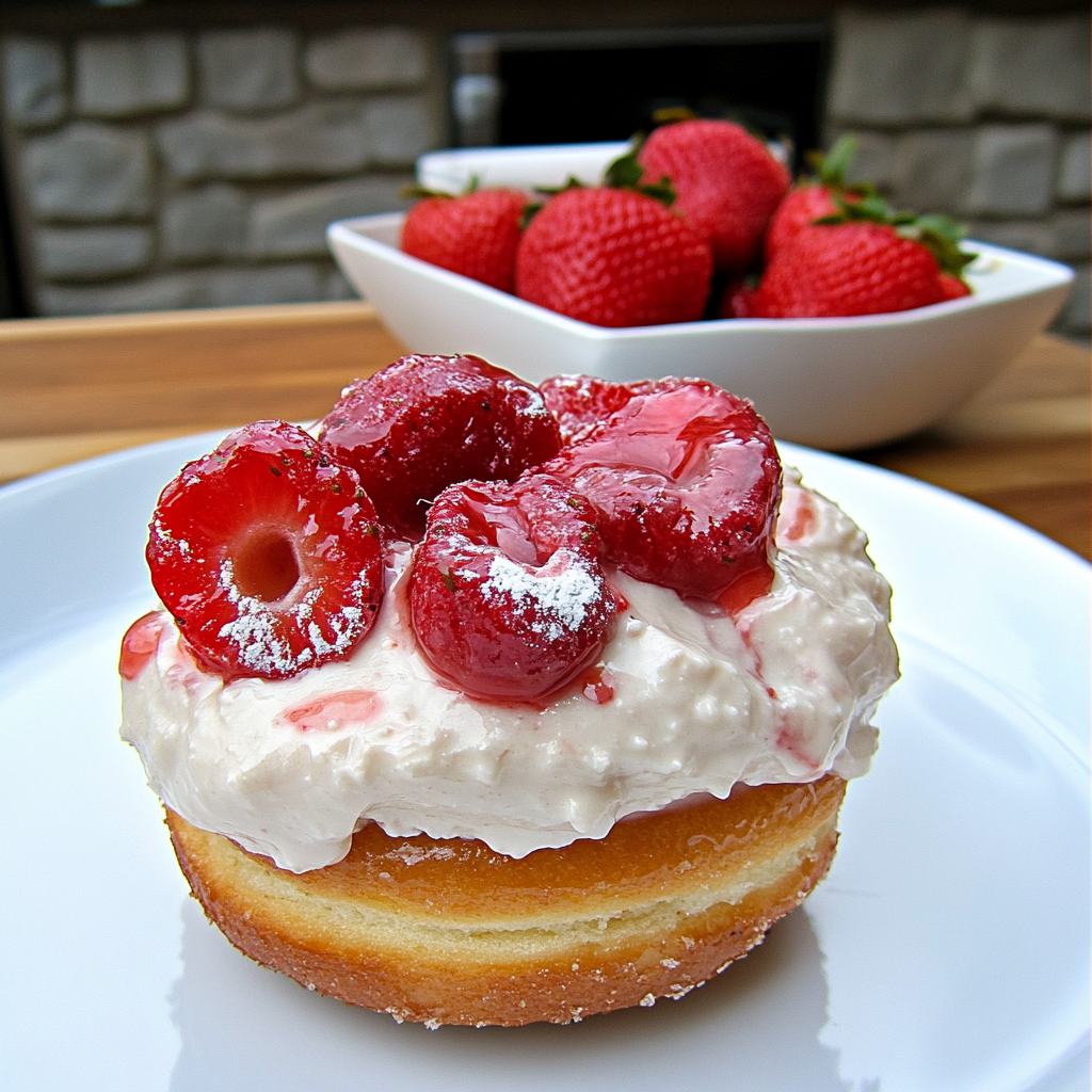 Recipe preparation for Donut Strawberry Shortcake