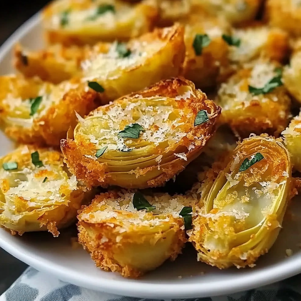 Recipe preparation for Crispy Parmesan Artichoke Hearts