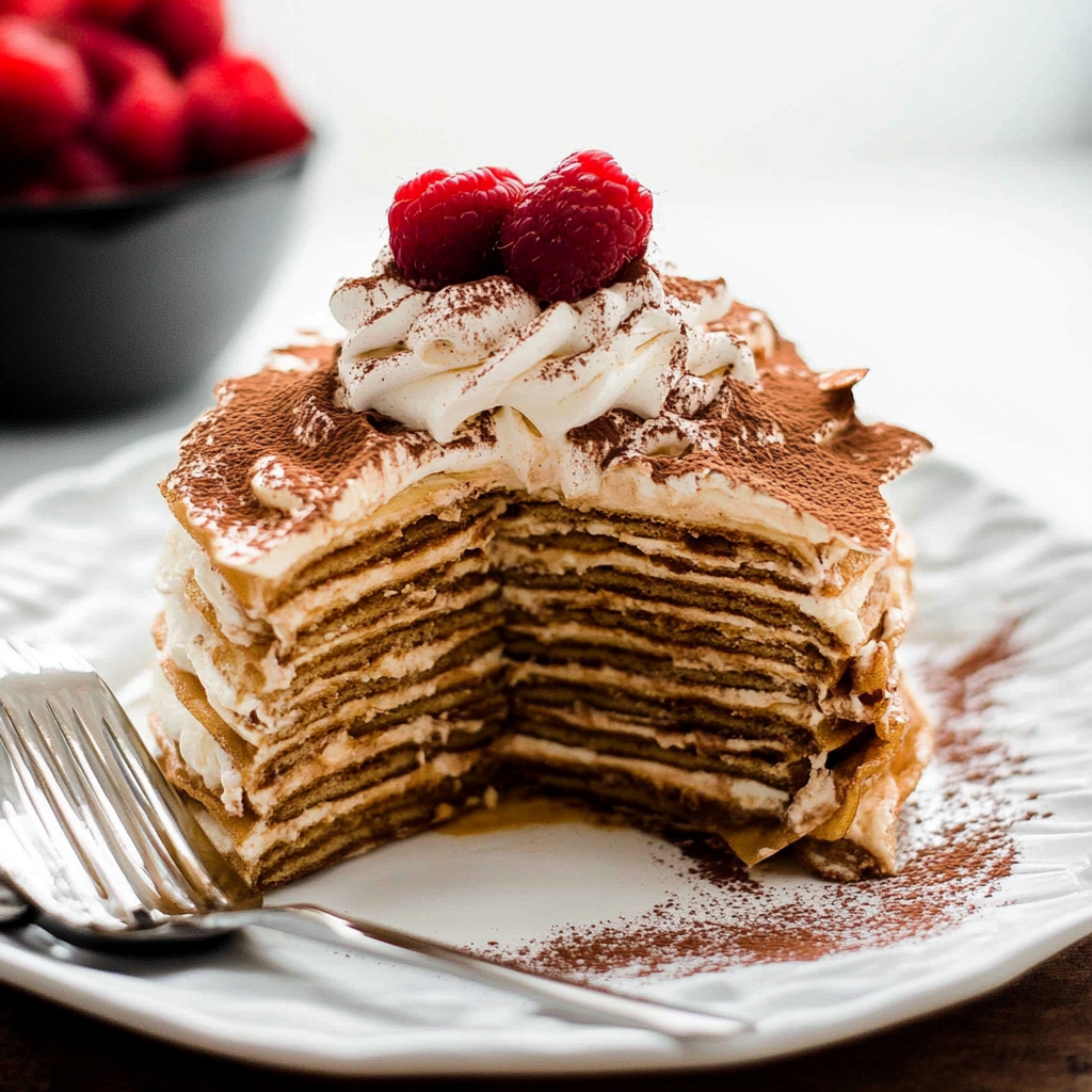 Recipe preparation for Tiramisu Crepe Cake