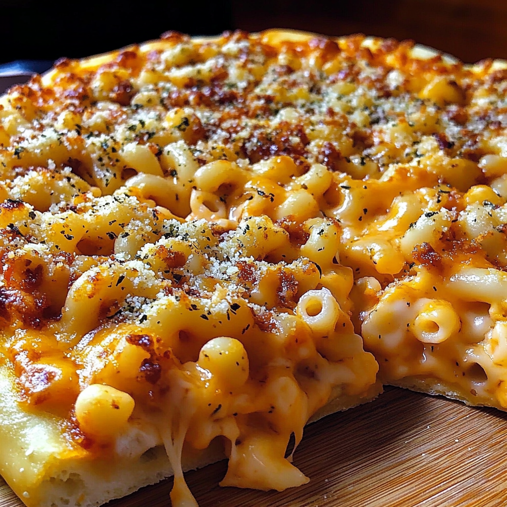 Recipe preparation for Macaroni and Cheese Pizza