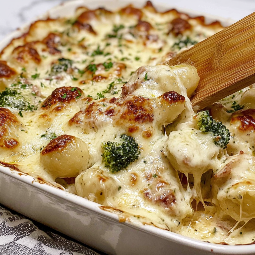 Recipe preparation for Chicken Gnocchi Alfredo Bake