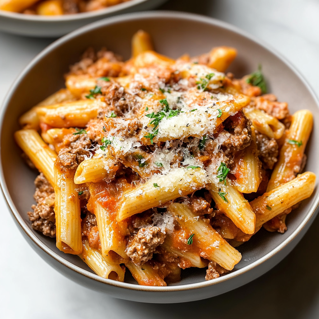 Recipe preparation for Creamy Beef Pasta