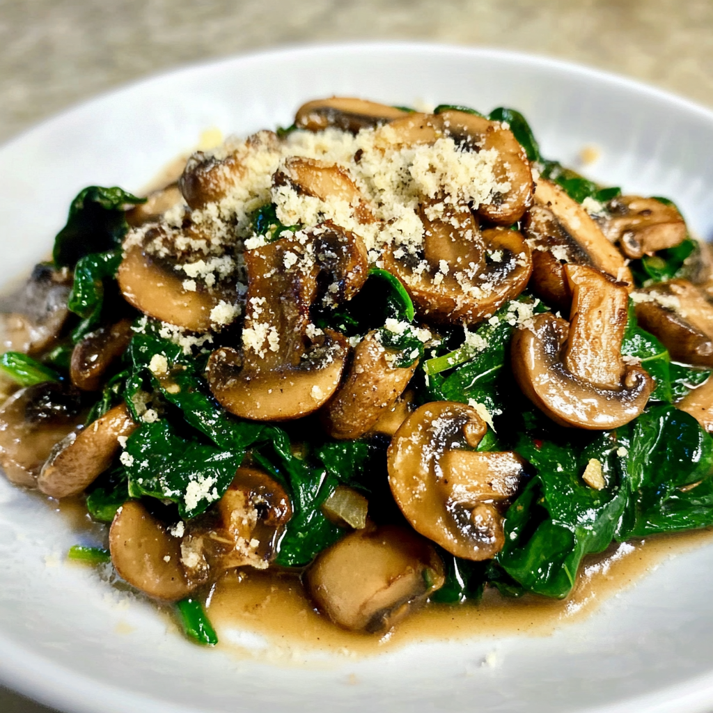 Recipe preparation for Sauteed Mushrooms with Spinach