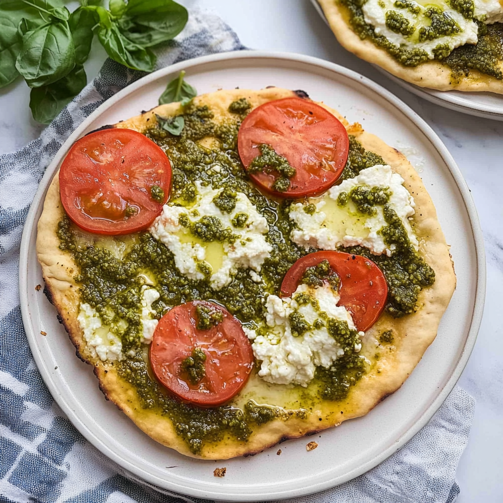 Recipe preparation for Pesto Flatbread Pizza