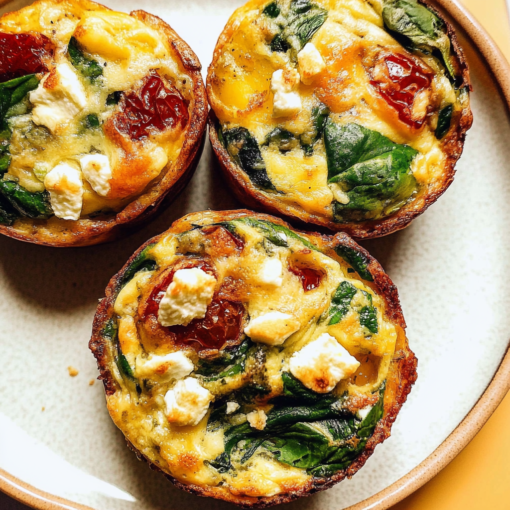 Recipe preparation for Spinach, Feta, and Sun-Dried Tomato Egg Muffin