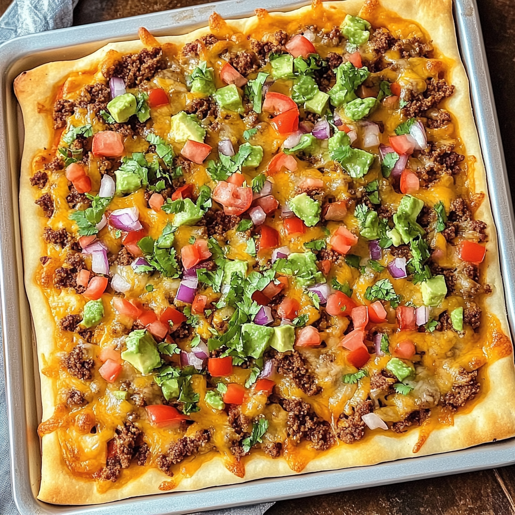 Recipe preparation for Sheet Pan Taco Pizza Recipe