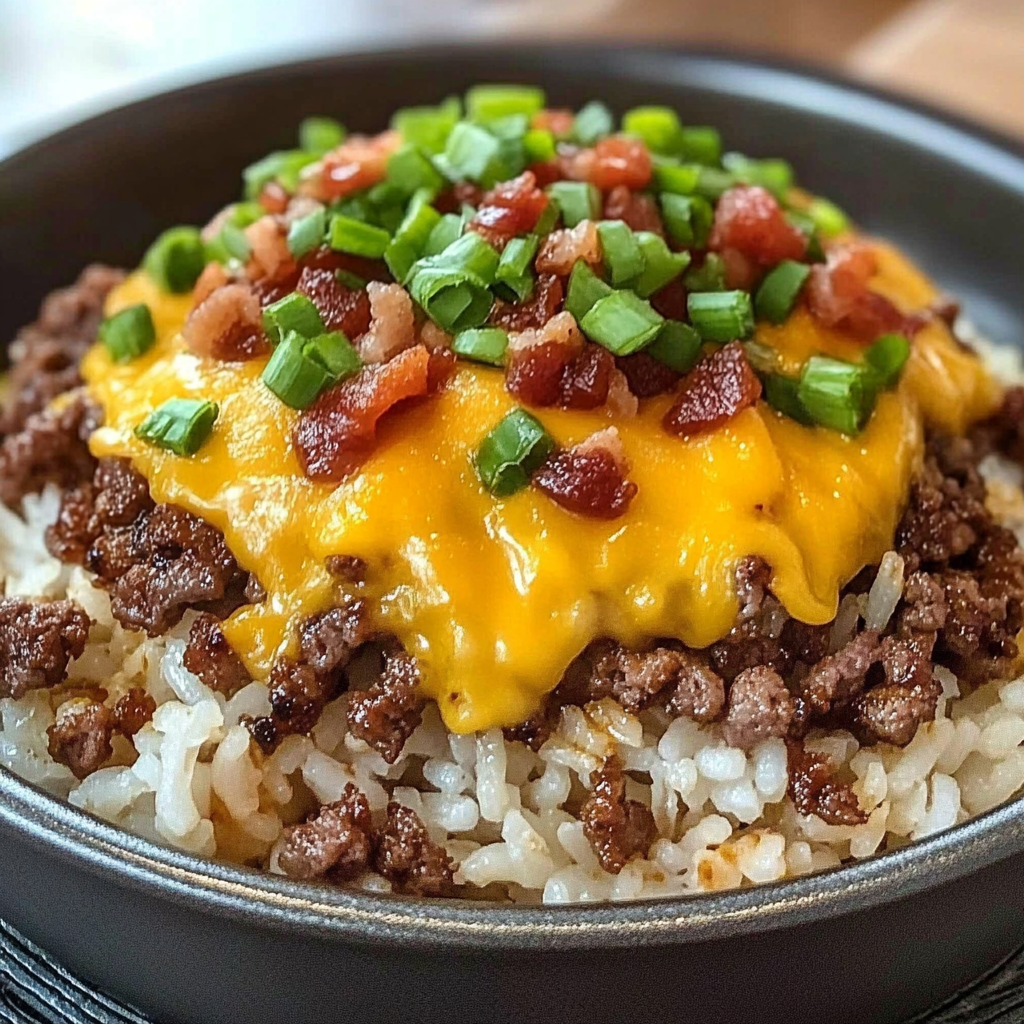 Recipe preparation for Bacon Cheeseburger Rice Skillet