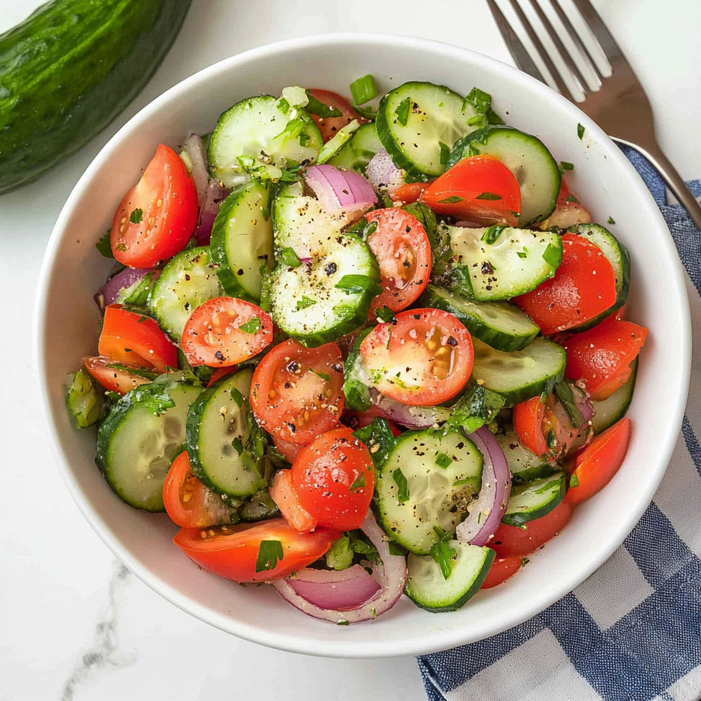 Recipe preparation for Cucumber Tomato Salad