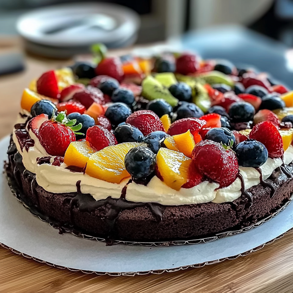Recipe preparation for Brownie Fruit Pizza