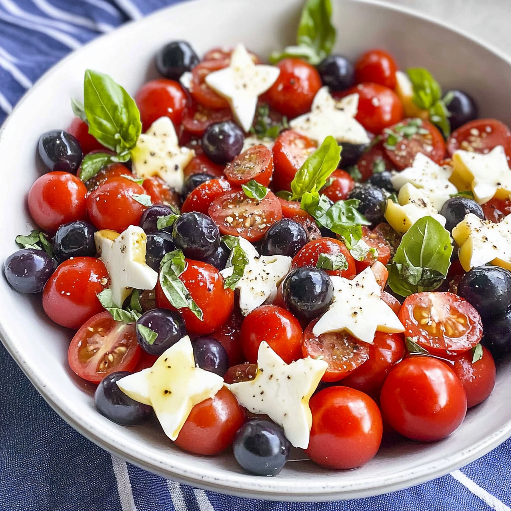 Recipe preparation for Blueberry Cherry Tomato Caprese Salad