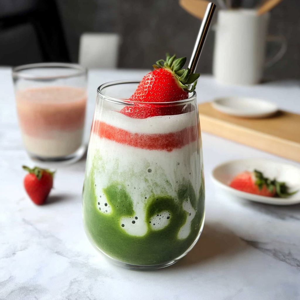 Recipe preparation for Strawberry Matcha Latte