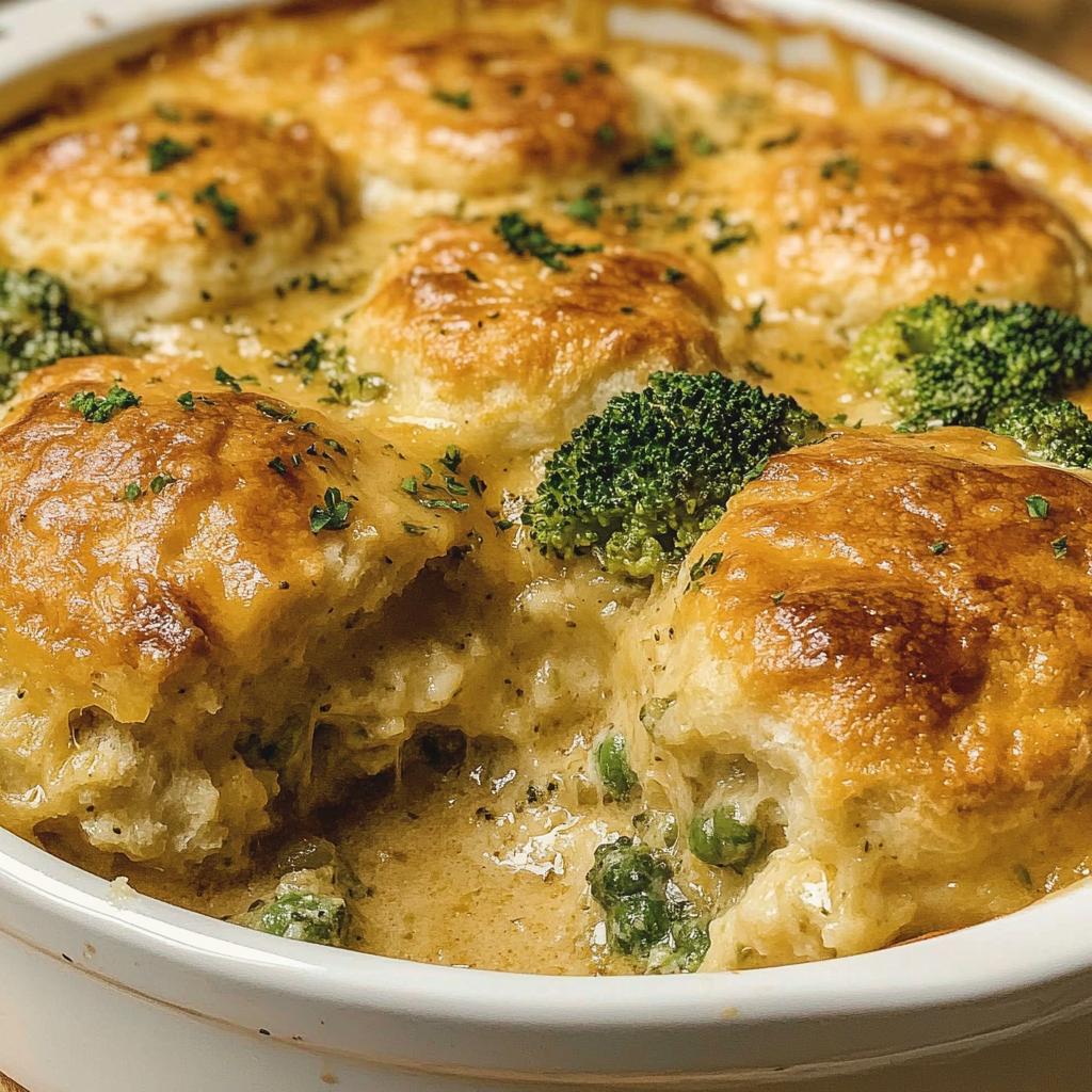 Recipe preparation for Broccoli Cheddar Biscuit Casserole