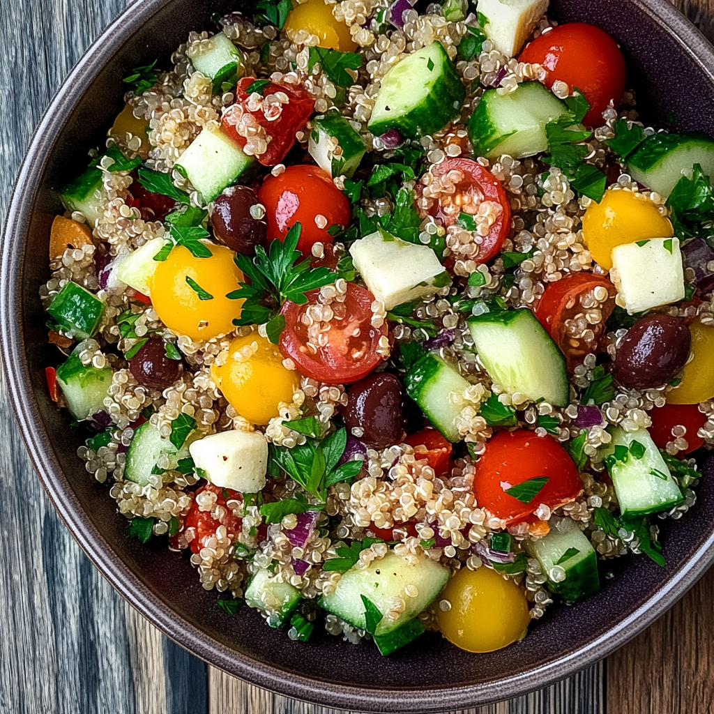 Recipe preparation for Mediterranean Quinoa Salad