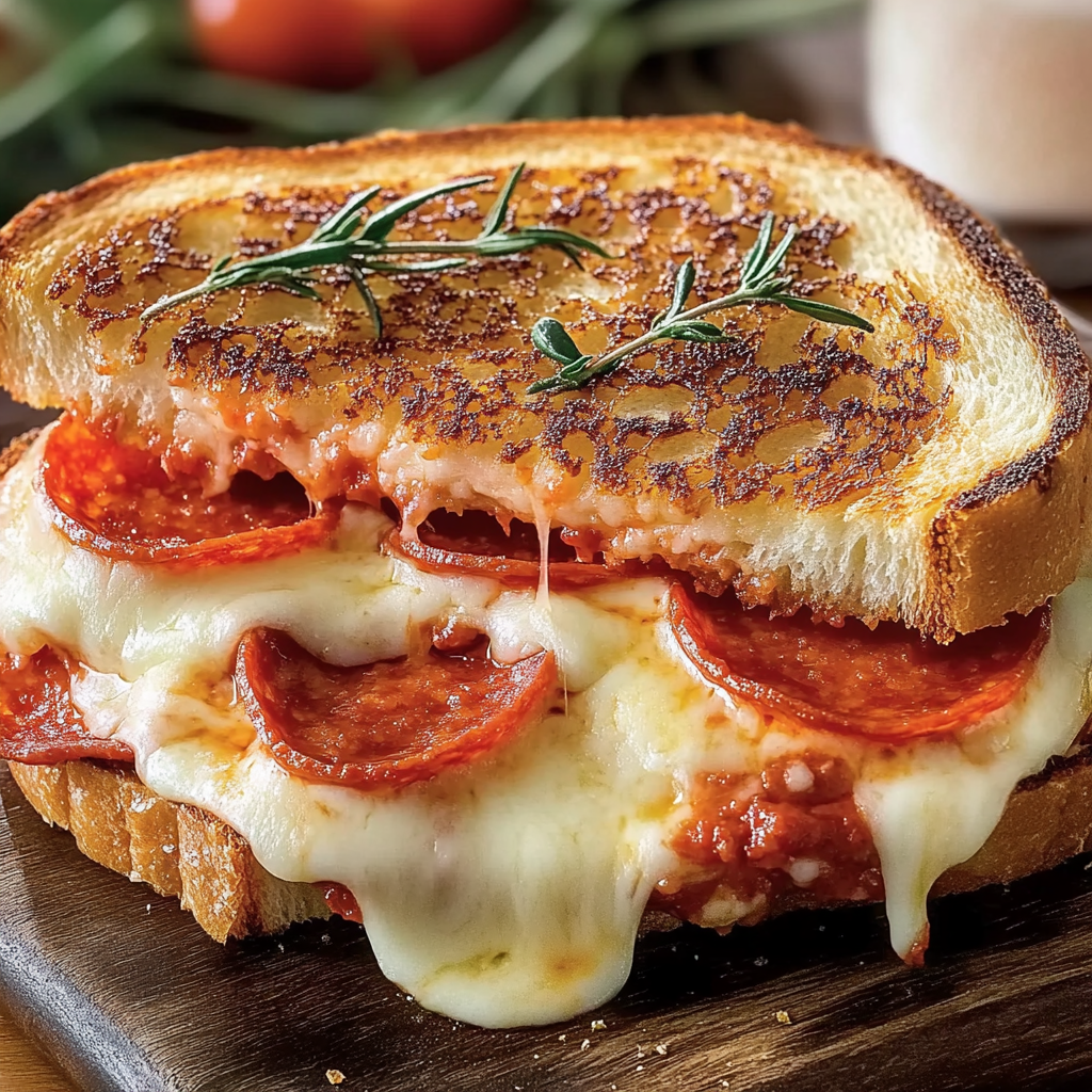 Recipe preparation for Pepperoni Pizza Grilled Cheese