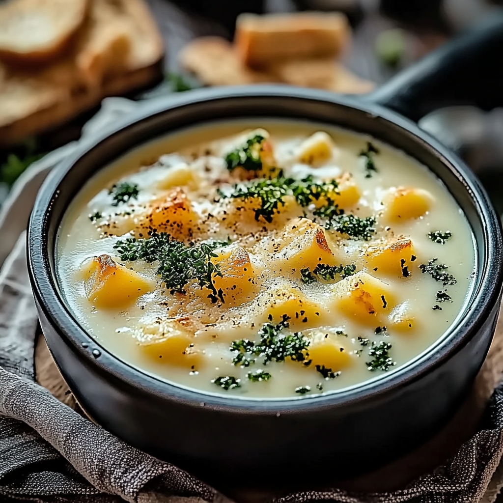 Recipe preparation for Cheddar Garlic Herb Potato Soup