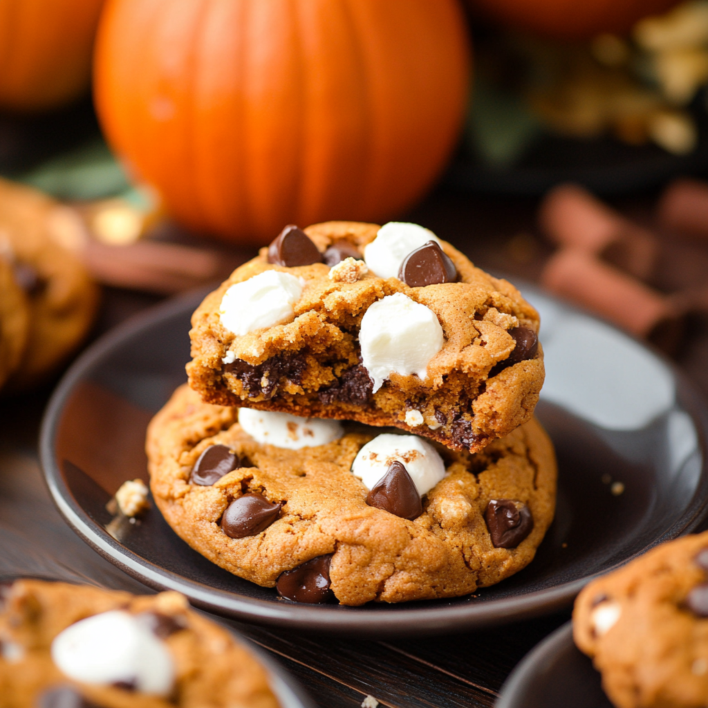 Recipe preparation for Pumpkin S'mores Cookies