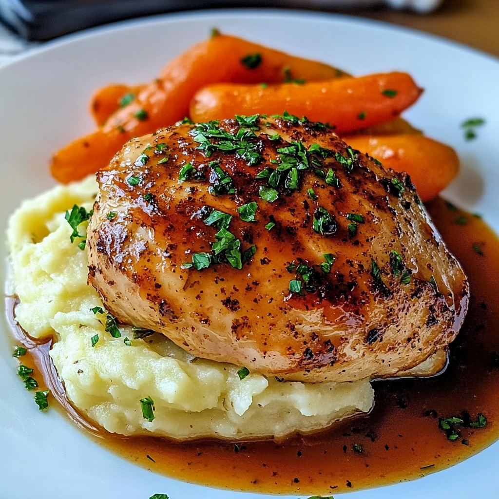 Recipe preparation for GARLIC HERB CHICKEN WITH MASHED POTATOES AND GLAZED CARROTS