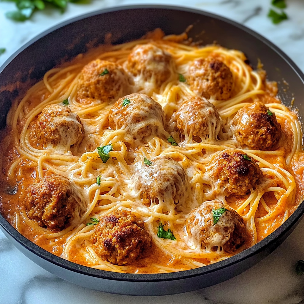 Recipe preparation for Creamy Spaghetti & Meatballs