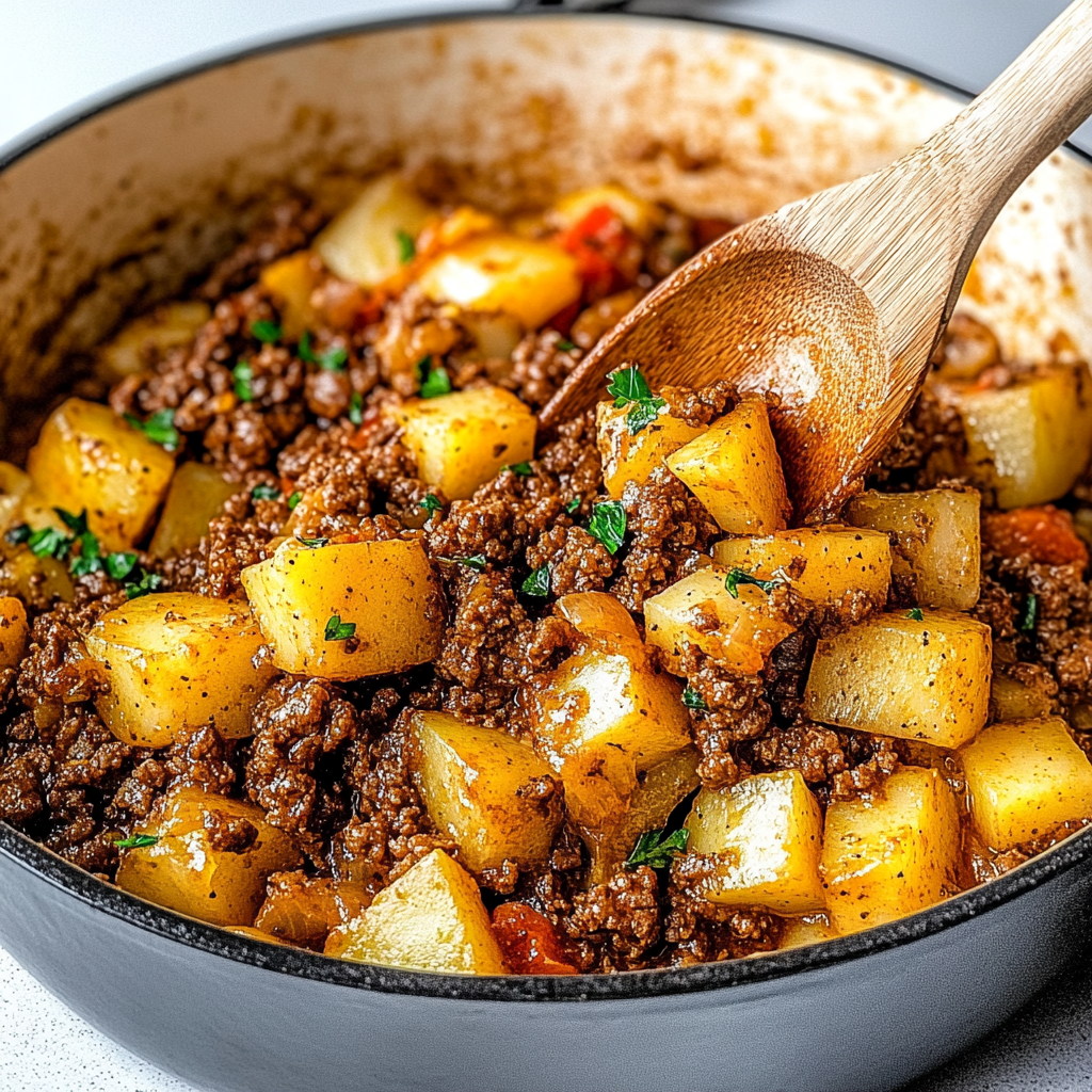 Recipe preparation for ground beef and potatoes