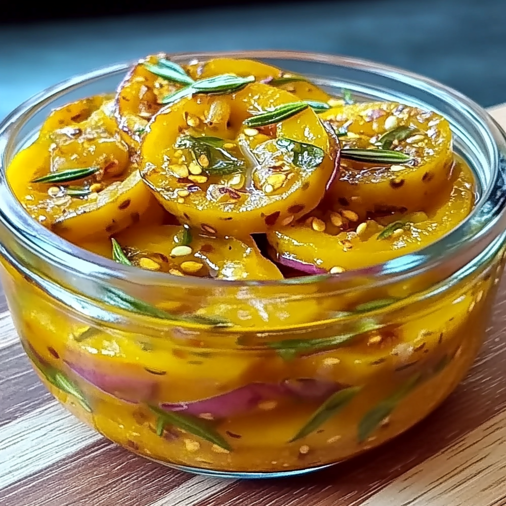 Recipe preparation for Sweet and Tangy Yellow Squash Pickles