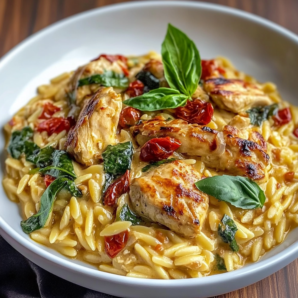 Recipe preparation for Slow Cooker Creamy Tuscan Chicken Orzo