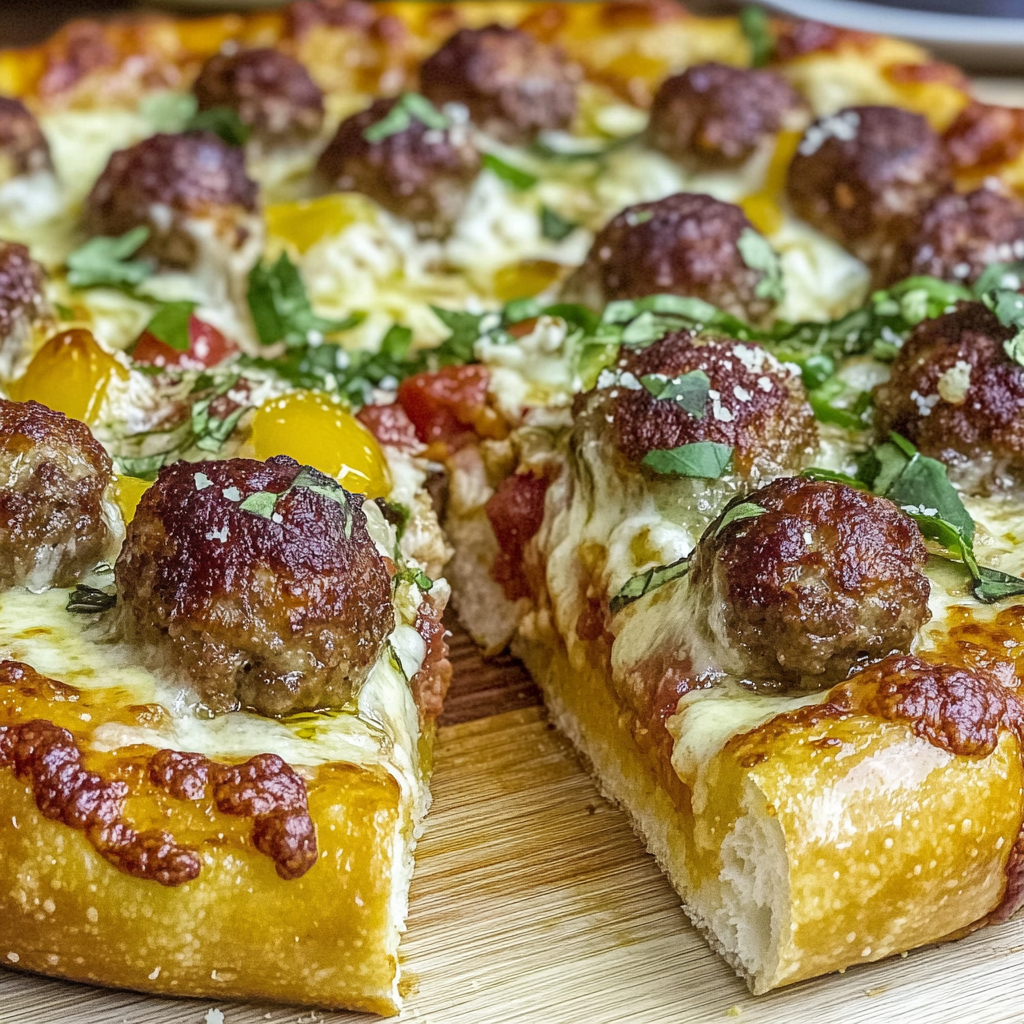 Recipe preparation for Deep Dish Meatball Pizza