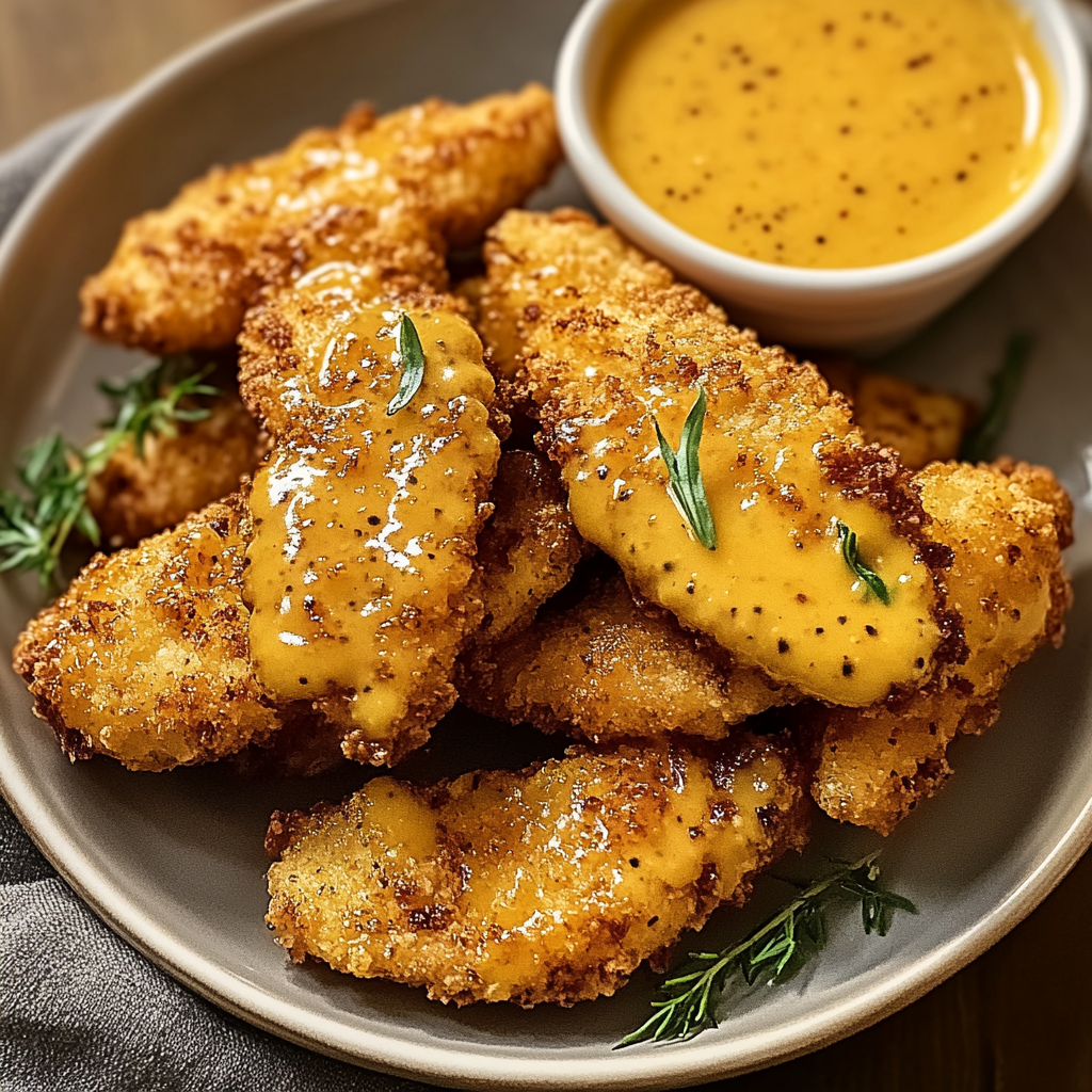 Recipe preparation for Crispy Mustard Chicken Tenders
