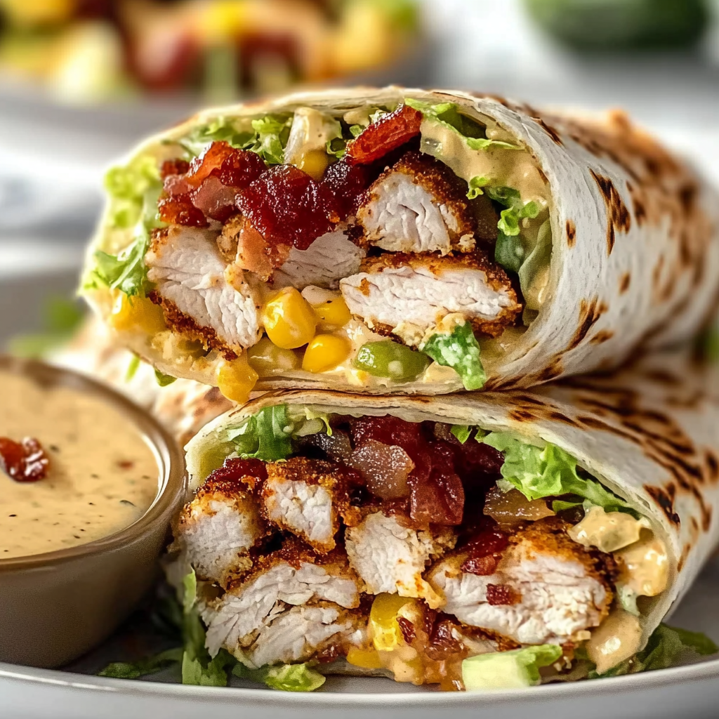 Recipe preparation for Delicious Garlic Bacon Ranch Chicken Wraps