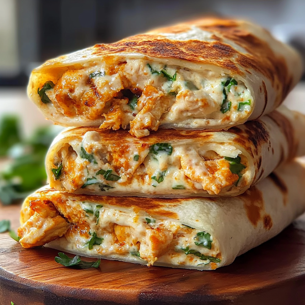 Recipe preparation for Cheesy Garlic Chicken Wraps