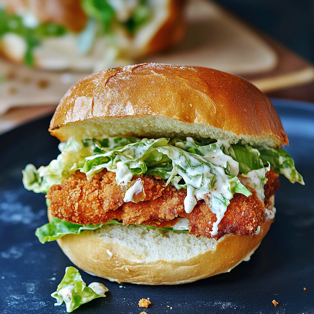 Recipe preparation for Crispy Chicken Caesar Sandwich