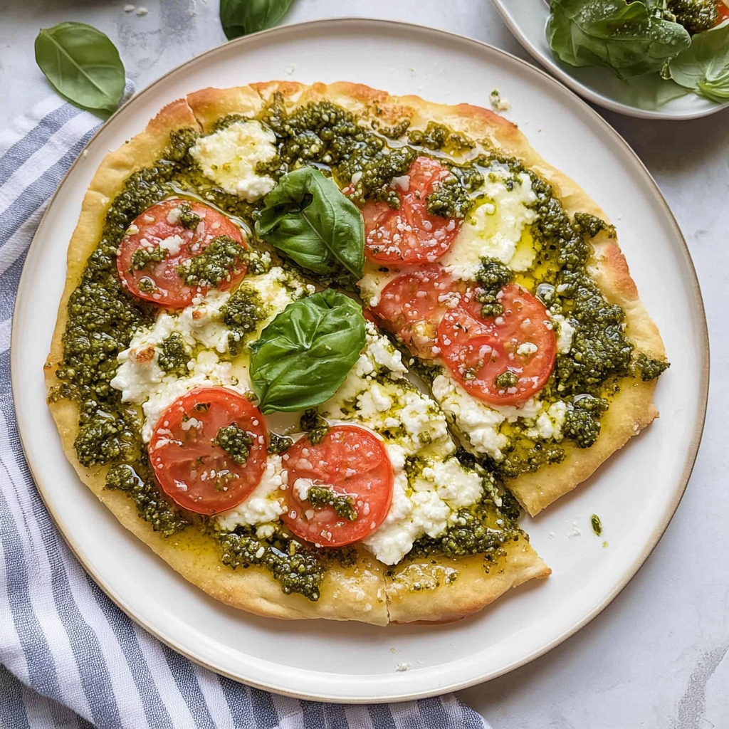 Recipe preparation for Pesto Flatbread Pizza
