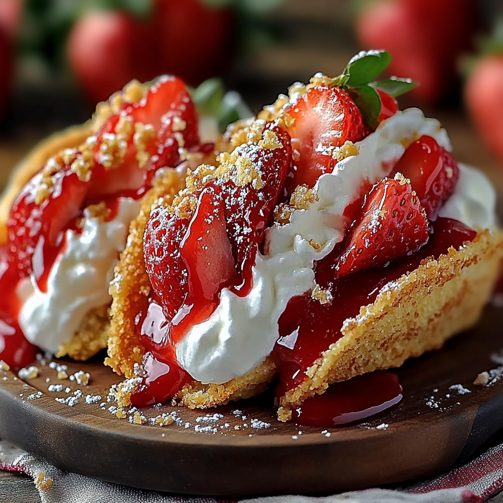 Recipe preparation for Strawberry Crunch Cheesecake Tacos
