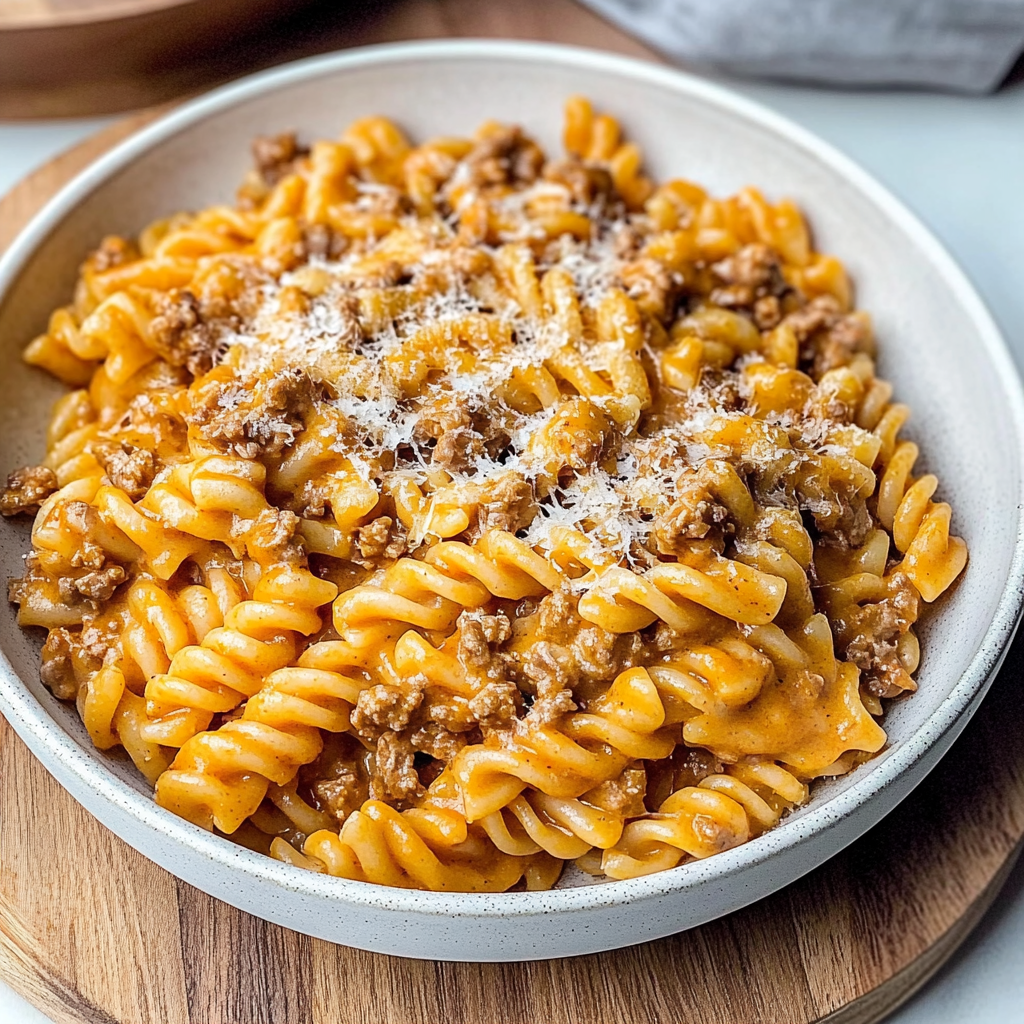 Recipe preparation for One Pot Creamy Beef Pasta