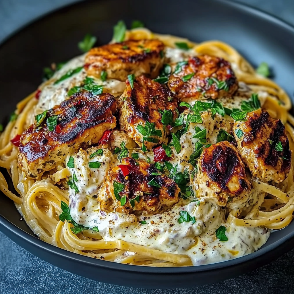 Recipe preparation for Spicy Whipped Feta Chicken Alfredo