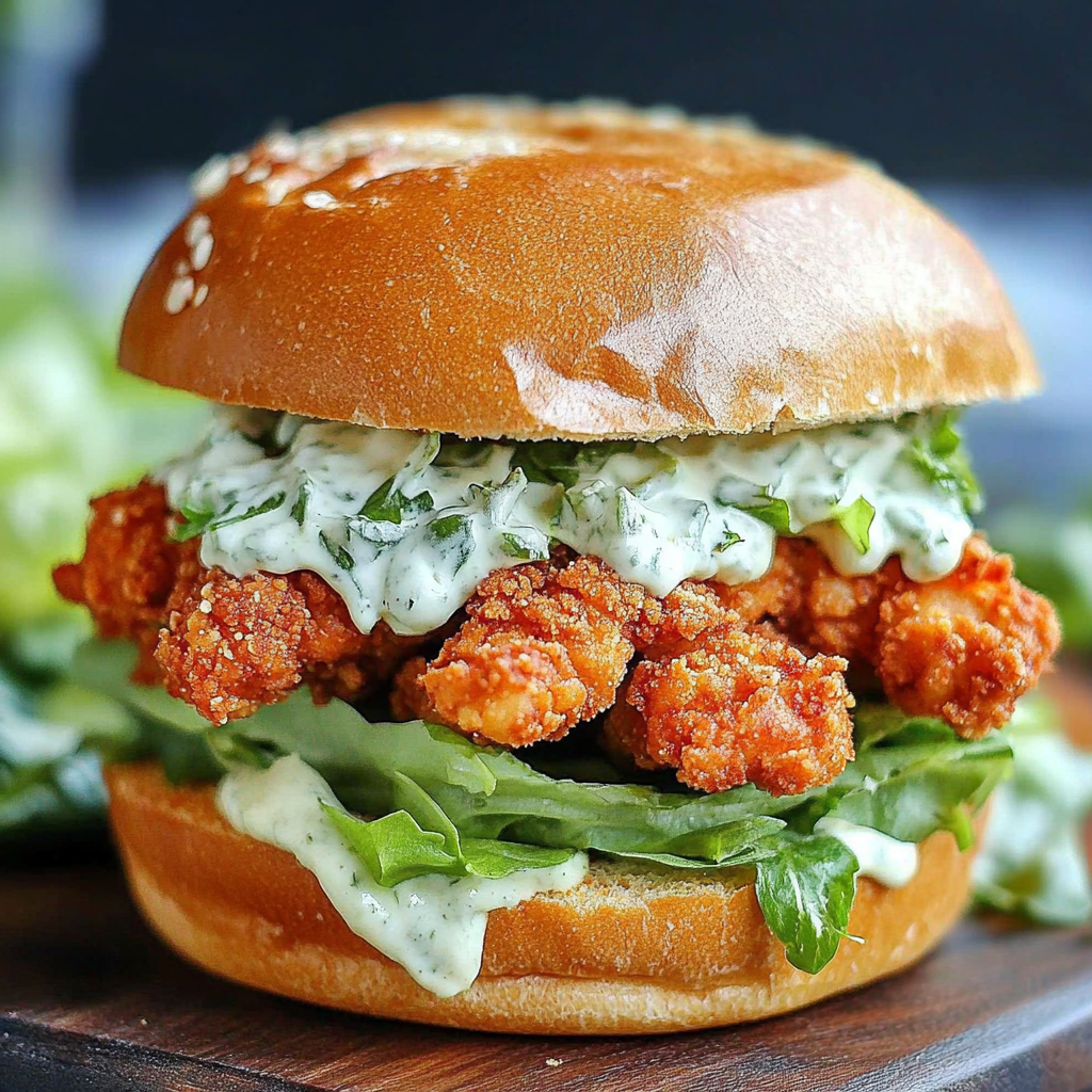 Recipe preparation for Crispy Chicken Caesar Sandwich