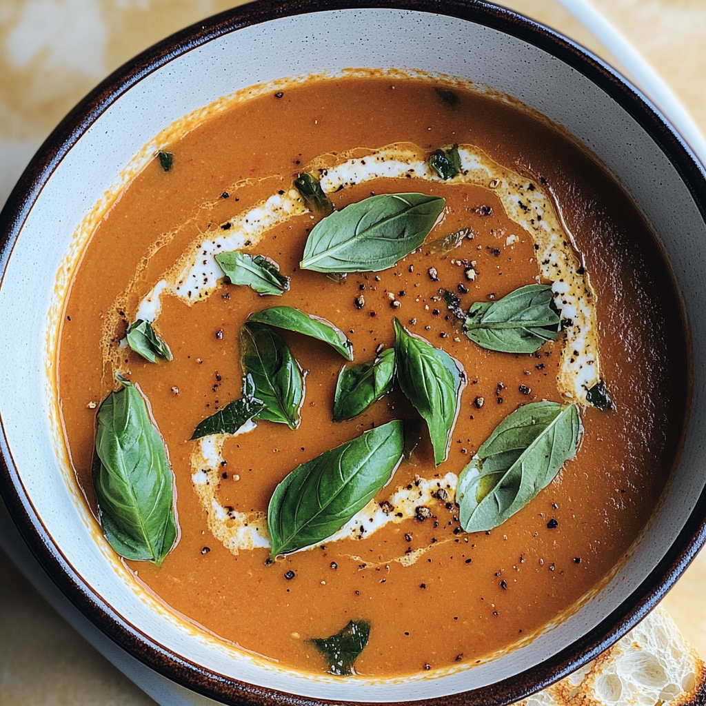 Recipe preparation for Easy Vegan Tomato Basil Soup