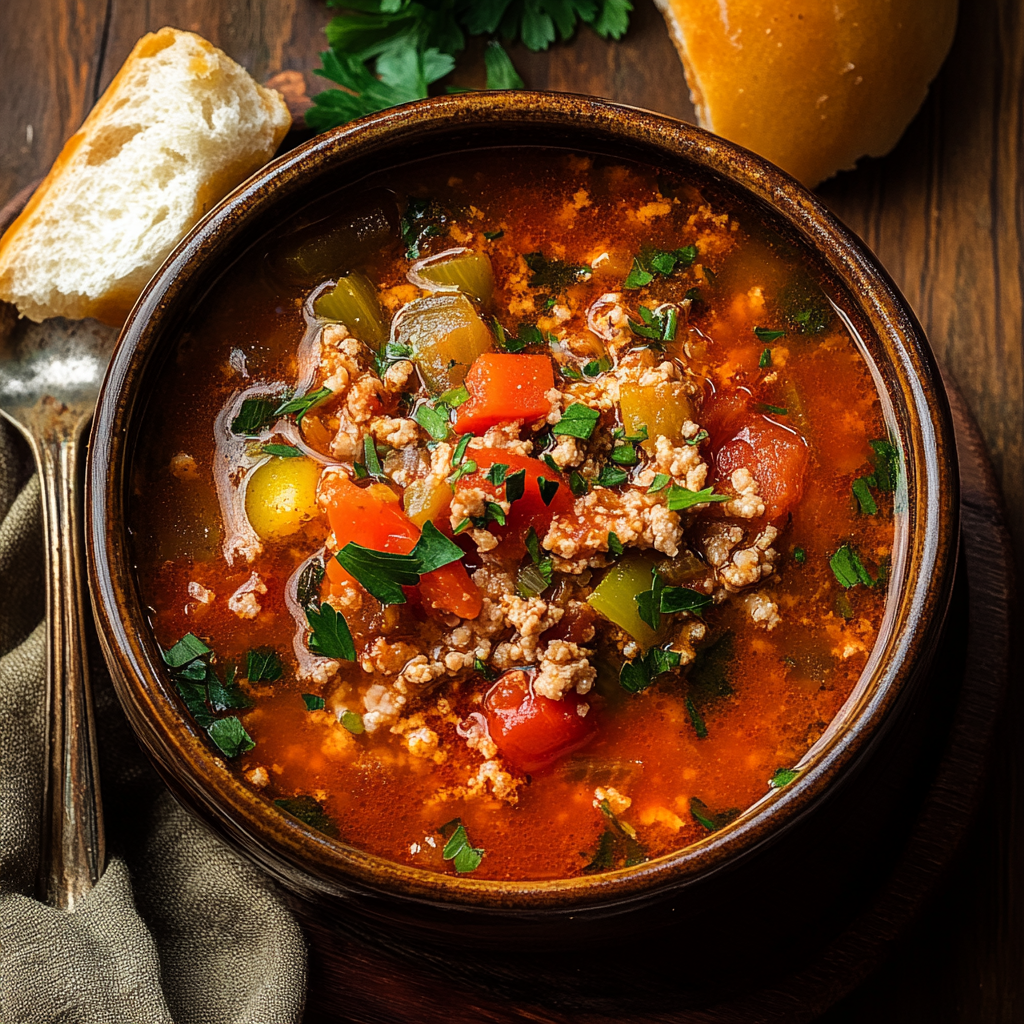 Recipe preparation for Keto Stuffed Pepper Soup
