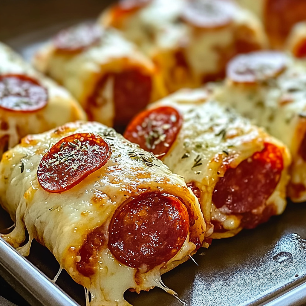 Recipe preparation for Cheesy Pepperoni Pizza Roll-Ups