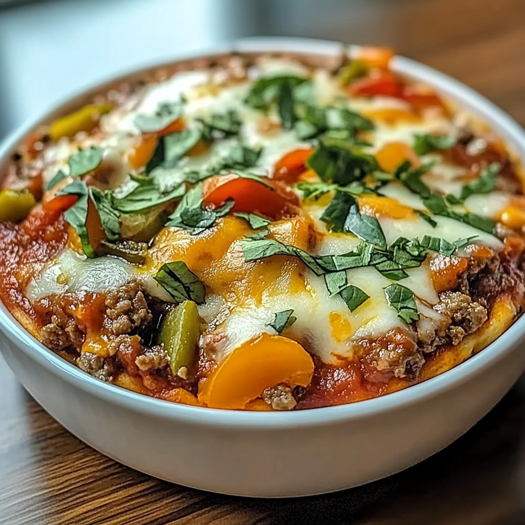 Recipe preparation for Crustless Pizza Bowl