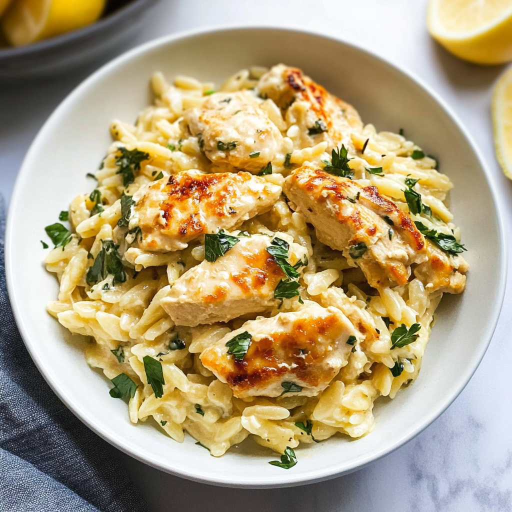 Recipe preparation for Lemon Chicken Orzo