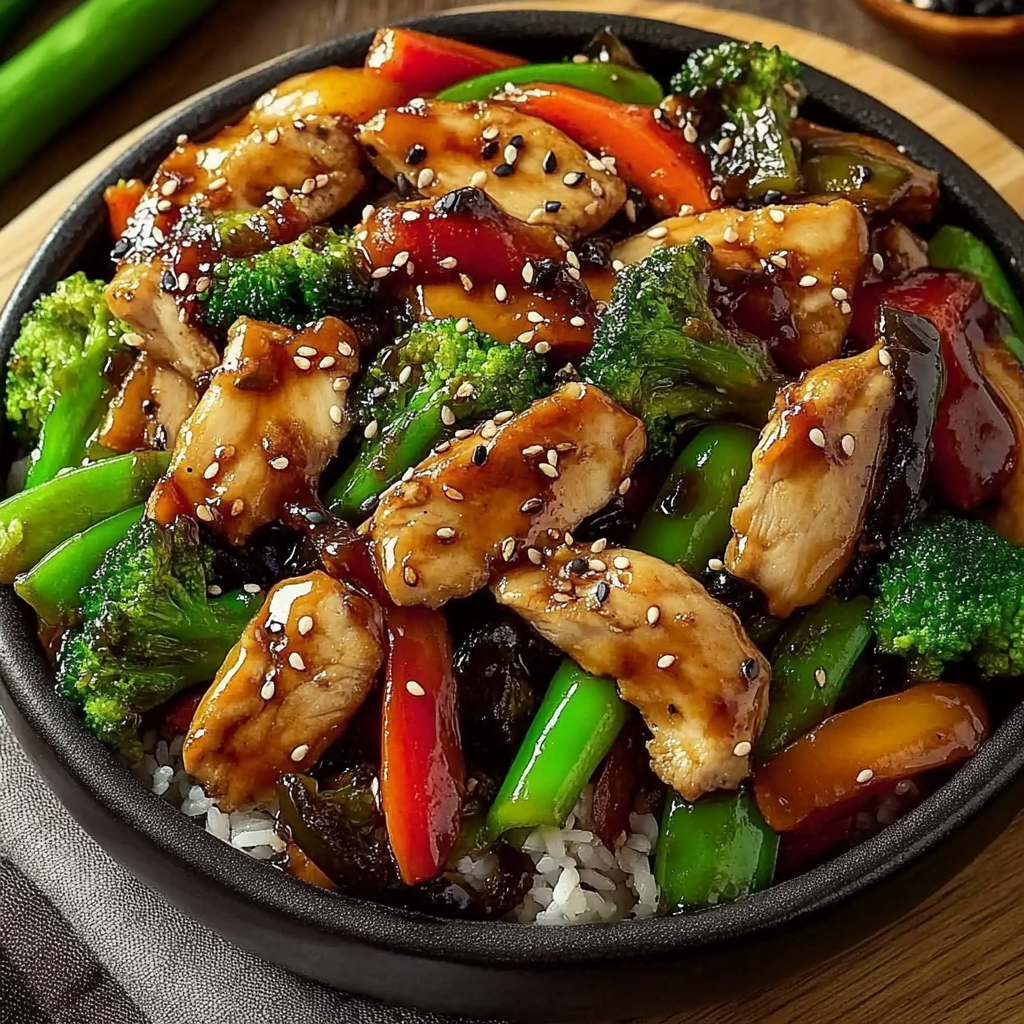 Recipe preparation for colorful teriyaki chicken stir-fry