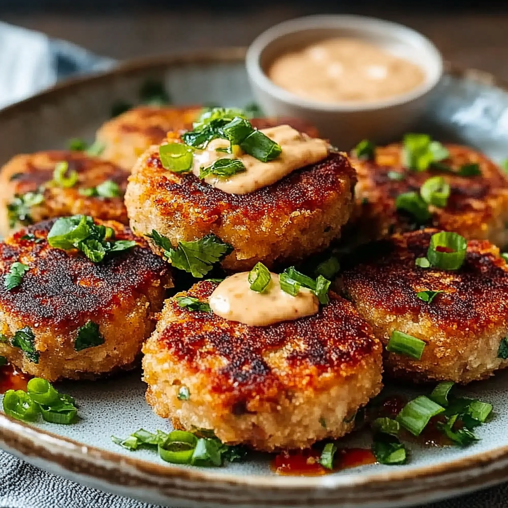 Recipe preparation for Asian Tuna Cakes Spicy Mayo