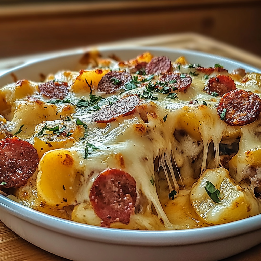Recipe preparation for Cheesy Ranch Potatoes Sausage