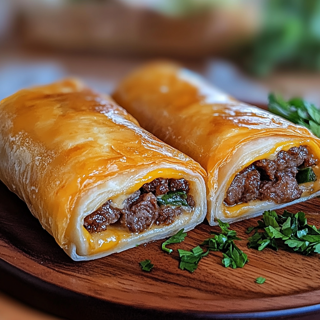 Recipe preparation for Garlic Butter Beef Cheeseburger Rollups