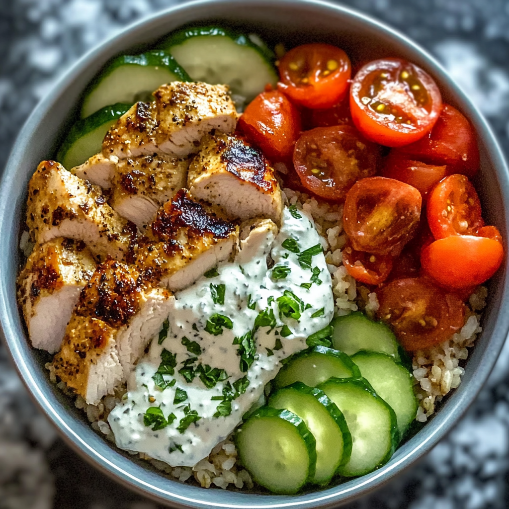 Recipe preparation for Greek Chicken Gyro Bowl