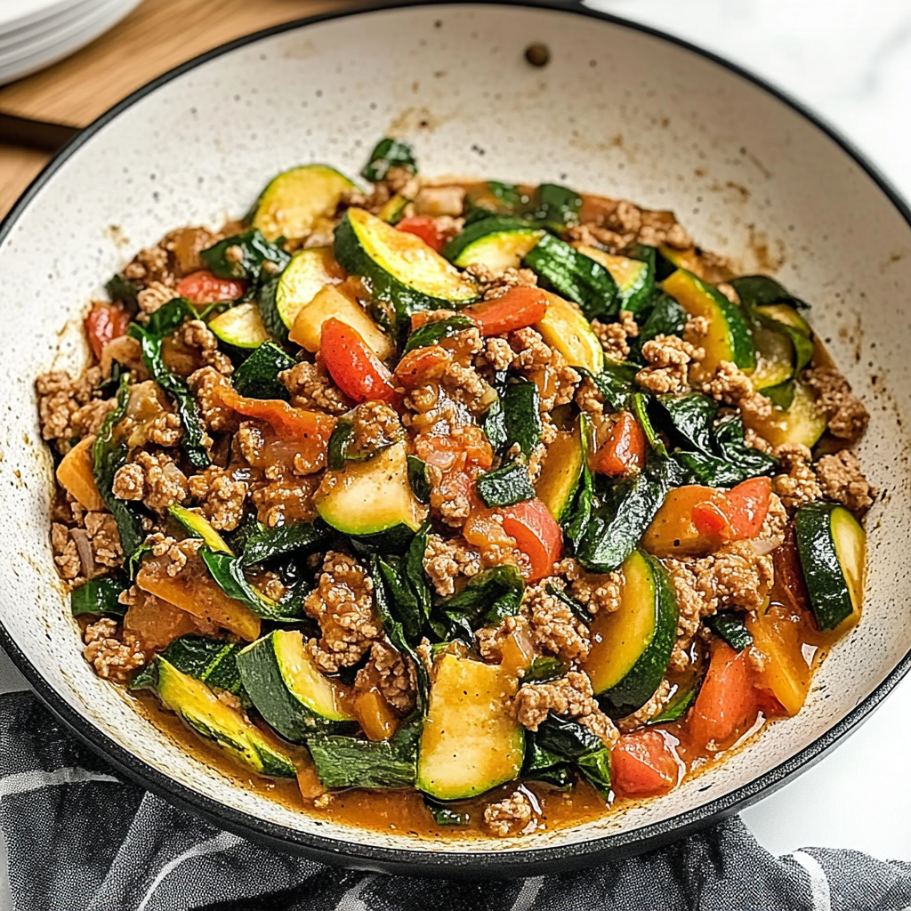 Recipe preparation for Ground Turkey and Zucchini Skillet