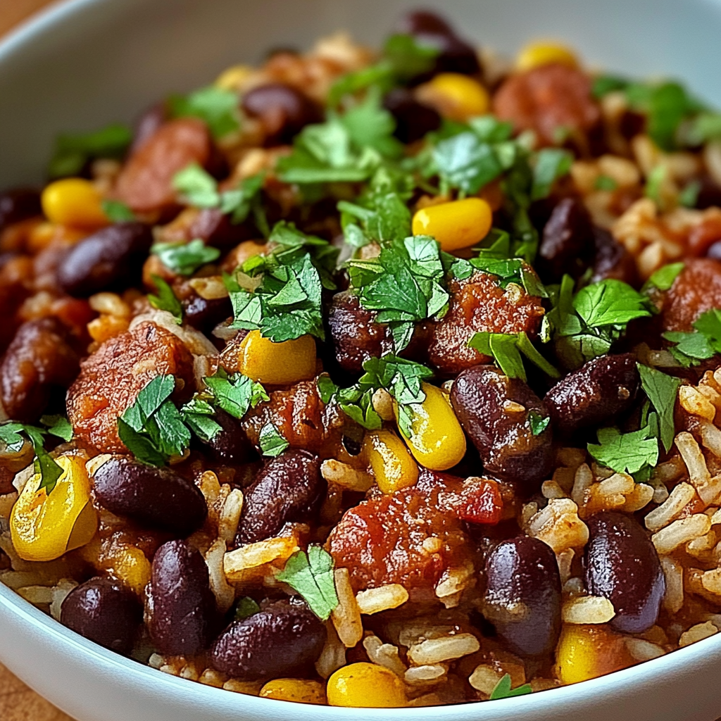 Recipe preparation for Black Beans and Rice with Sausage
