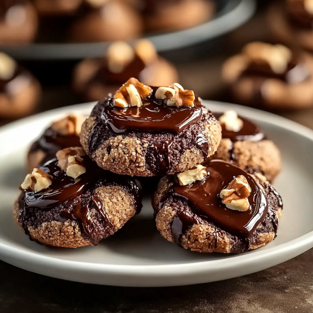 Recipe preparation for Chocolate Hazelnut Thumbprint Cookies