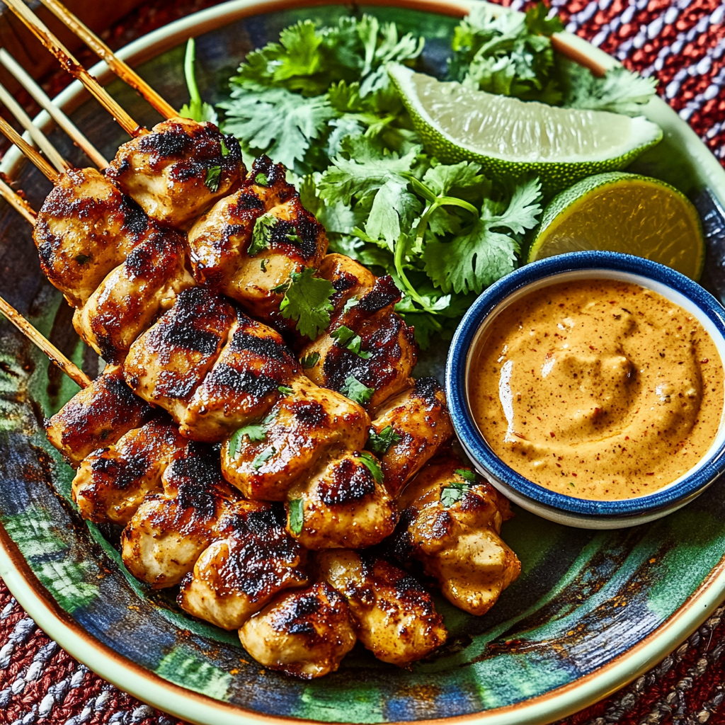Recipe preparation for Indonesian Chicken Satay with Peanut Sauce